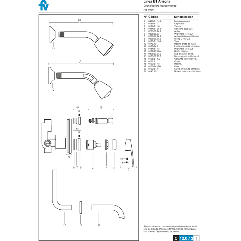 GRIFERÍA ARIZONA MONOC.DUCHA C/TRANS FV - Imagen 3