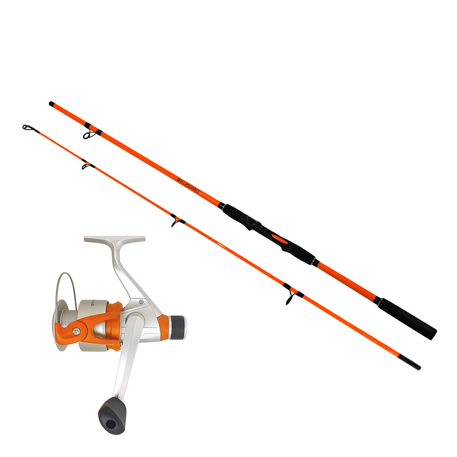 Caña de pesca 2 tramos acción media 2,4 m + reel L.6000