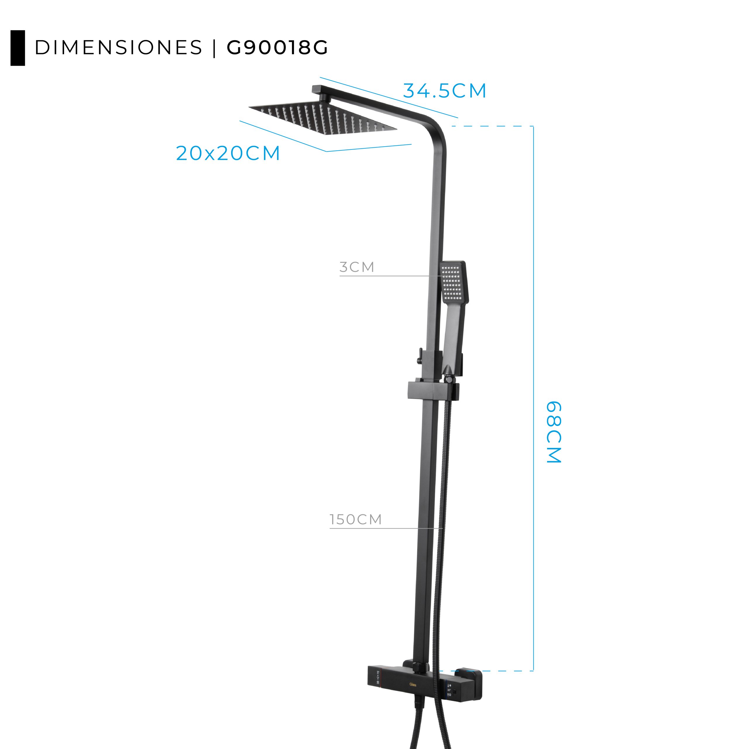 GRIFERÍA COLUMNA DUCHA EXTERIOR BRONCE TERMOSTÁTICA CON DUCHADOR EXTRAPLANO - Imagen 3