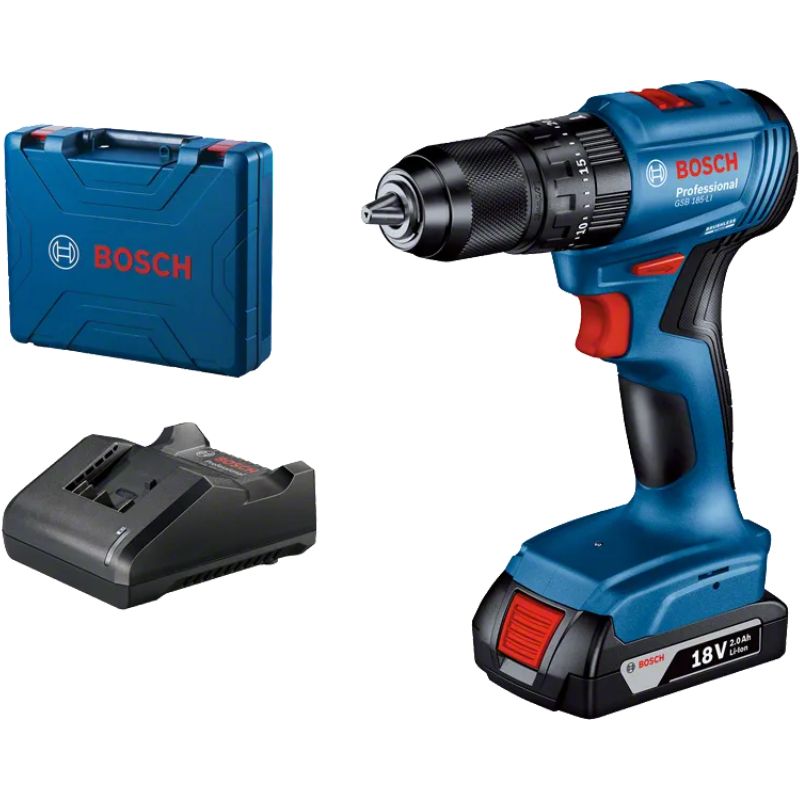 TALADRO PERCUTOR BOSCH GSB 185LI (incluye batería cargador y maletín)