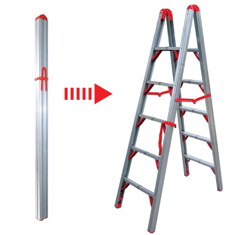 ESCALERA PROFESIONAL DE ALUMINIO PLEGABLE ULTRACOMPACTA 5 ESCALONES – DOBLE ACCESO 1,8MT GLOSS